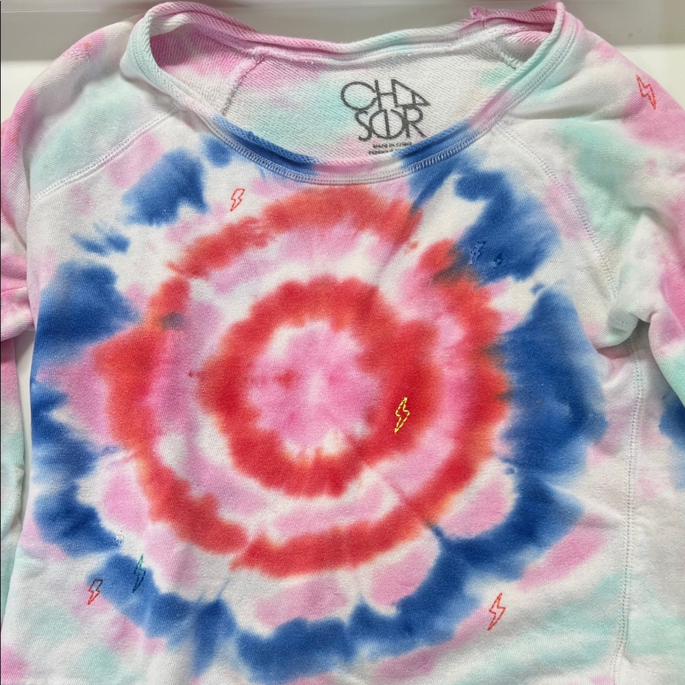 Tie-Dye Shirt - Red, Blue, Pink with stitched lightening bolts !!
